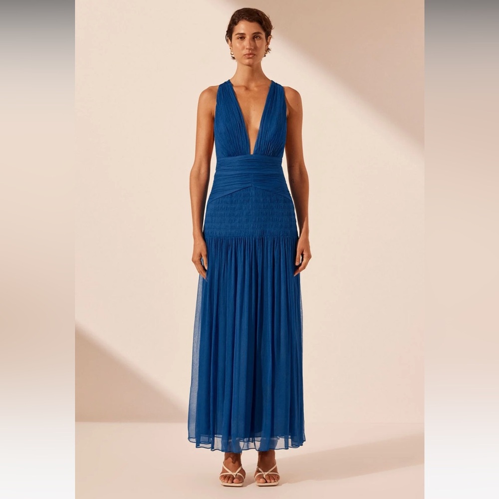 Shona Joy Maya Plunged Tie Back Midi Dress - Strong Blue